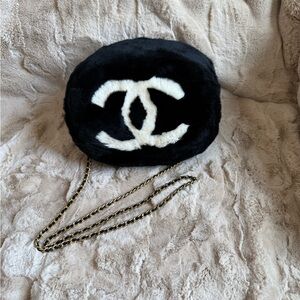 SOLD***** Chanel Rare Vintage Rabbit Lapin Fur Muff Bag Hand Warmer Chain